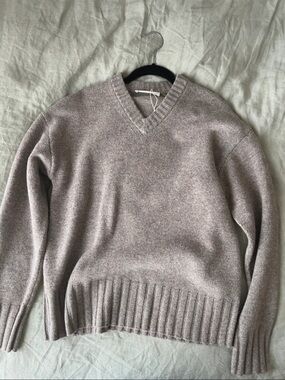 Everlane Men's V-Neck Sweater in Light Taupe